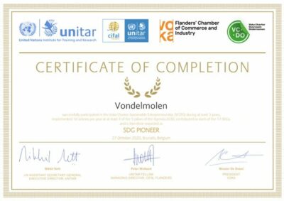 Certificate United Nations Of Completion Vondelmolen 2020